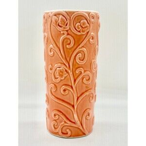 Pink Coral Embossed Ceramic Tall Vase